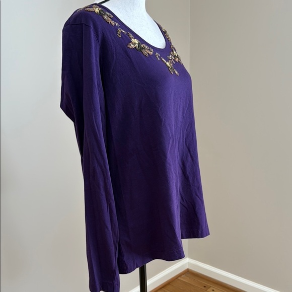 Chico's New NWT Purple Embroidered Sequin Neckline Women's Knit Top 2 L 12 - Picture 4 of 7